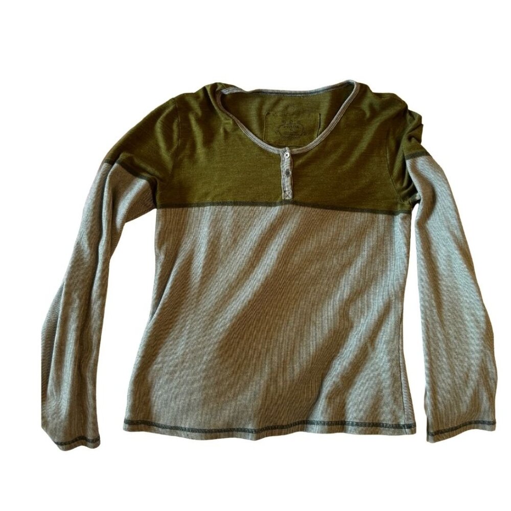 Prana Thermal Henley Shirt Olive Green Waffle Knit Long Sleeve XL